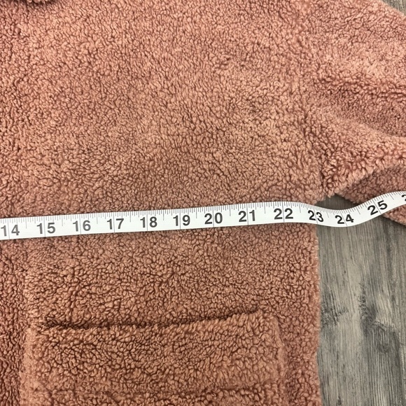 FARROW Teddy Sherpa Sweater Cardigan Coat Pink Rose Brown Tan Size M - Picture 11 of 13